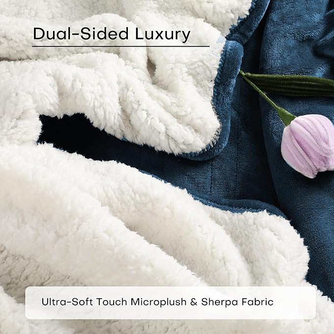 Electric Heated Blanket Throw Size 50"x60", 5 Heat Settings- 3H Auto Shut Off Flannel Material&Sheepskin Fabric, Machine Washable, Peacock Green&White
