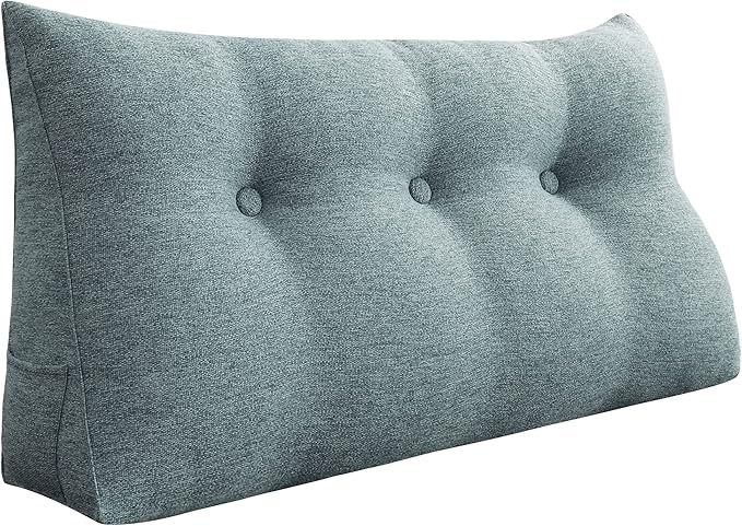 8 lbs Thickened Twin Headboard Pillow Wedge College Dorm Bed Pillow for Backrest Reading Triangular Pillow with Side Pocket for Sitting in Bed, Dorm Bedding Essentials for Girls & Boys Gray