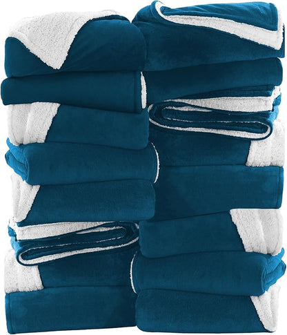 IR Imperial Rooms Teal Sherpa Fleece Throw Blanket for Bed - Wholesale Bulk Pack of 16 Sherpa Blankets - Soft Fluffy Throw Blankets for Hotels, Guest Bedroom, 50x60 Inches