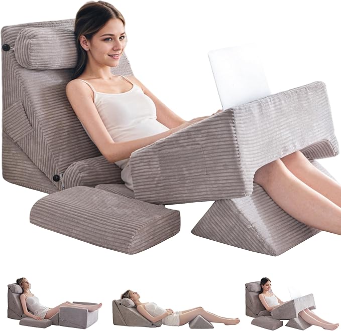 HIGOGOGO 10PCS Orthopedic Bed Wedge Pillow Set – Adjustable Soft Foam Body Positioners for After Surgery Recovery, Back & Leg Pain Relief, Sitting Up in Bed, Acid Reflux & GERD, Grey