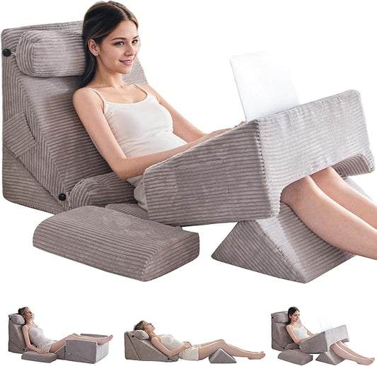 HIGOGOGO 10PCS Orthopedic Bed Wedge Pillow Set – Adjustable Soft Foam Body Positioners for After Surgery Recovery, Back & Leg Pain Relief, Sitting Up in Bed, Acid Reflux & GERD, Grey