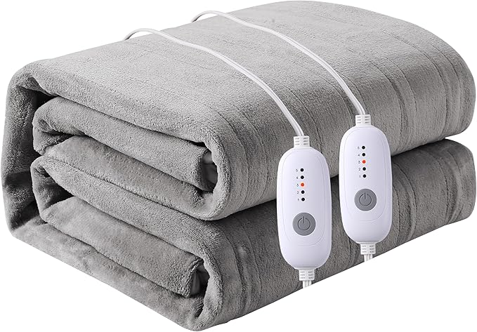 Electric Mattress Pad Queen Size 60"x80" with 10 Hours Auto Off 5Heat Setting Dual Controller Fit Up to 15 Inch Deep Pocket, Machine Washable - Gray