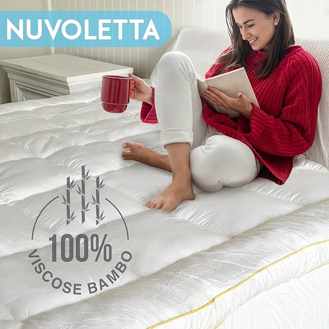 NUVOLETA King Mattress Topper, 100% Viscose derrived from Bamboo Cooling Mattress Bed Topper 400 TC Extra Thick Plush Topper with 21 inch Deep Pockets.