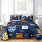 AILONEN Cartoon Monster Quilt Set Queen Size Hip Hop Bedspread Coverlet for Kids Boys,Funny Navy Blue Bedding with 2 Pillowcases,Bed Cover