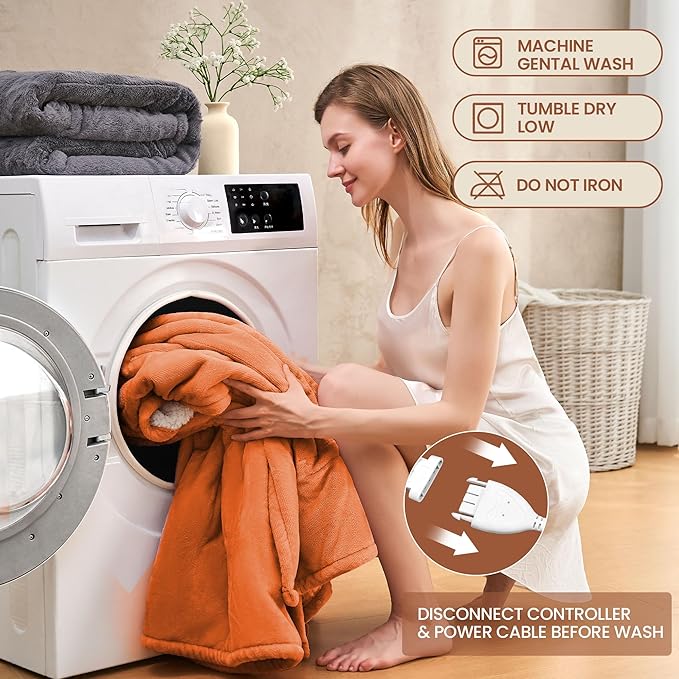 Heated Throw Blanket 50"×60" - Premium Cosy Soft Electric Blanket with 6 Heating Levels,Fast Heating Flannel Sherpa Blanket for Bed & Couch - Auto Shut Off/Machine Washable (Orange)