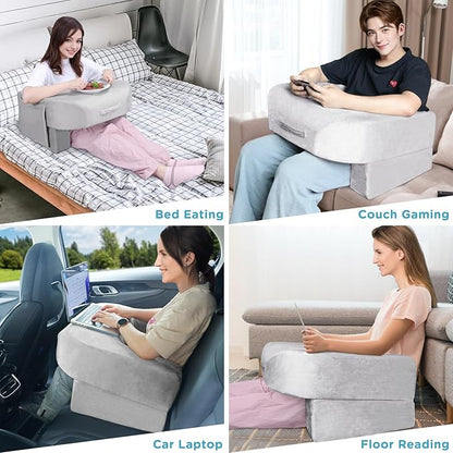 Soft Reading Pillow, Armrest Lap Desk Pillow for Adult, Premium Foam Bed Rest Pillow for Reading, Working, Playing Game or Sitting in Bed Floor Sofa(Grey)