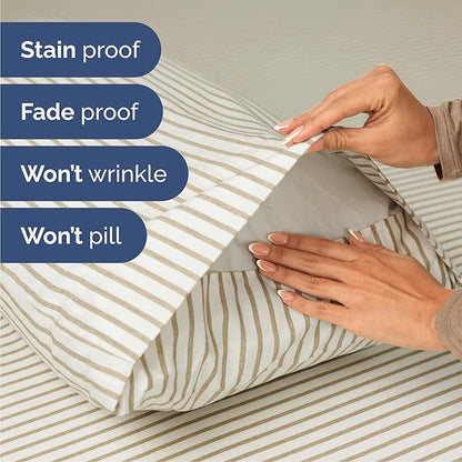 Queen 6 Piece Sheet Set - Comfy Breathable & Cooling - Soft Hotel Luxury Bedding Set with 8-16 Inch Deep Pockets - 1 Flat & 1 Fitted Sheet & 4 Pillowcases - Wrinkle Free & Easy Care - Beige Stripes 2
