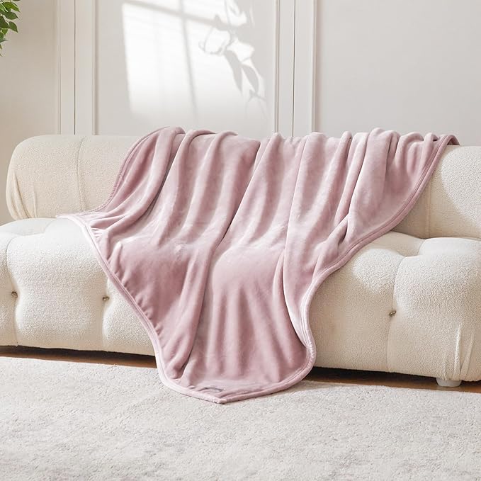 Mellowdy Extra Thick Hearty Plush Flannel Blanket (Cameo Pink, 90x90) - 500GSM King Size Warm Blanket for Winter, Fall | Soft, Fluffy, Cuddly, Perfect for Bed, Oversized Throw for Couch, Sofa