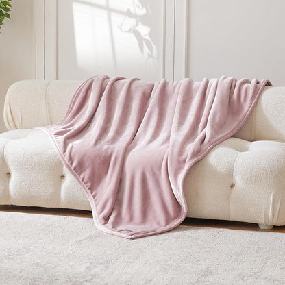 Mellowdy Extra Thick Hearty Plush Flannel Blanket (Cameo Pink, 90x90) - 500GSM King Size Warm Blanket for Winter, Fall | Soft, Fluffy, Cuddly, Perfect for Bed, Oversized Throw for Couch, Sofa