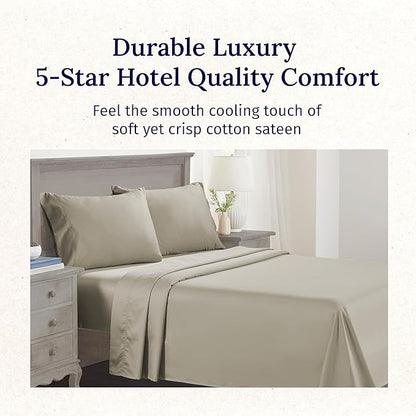 California Design Den Luxury Twin Sheet Set - 100% Cotton, 600 Thread Count Deep Pocket Twin Sheets, Soft Hotel-Quality Bedding with Sateen Weave (Cool Taupe)