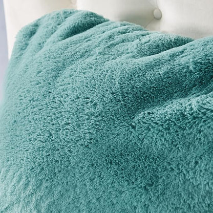 Faux Fur Assembly Need DIY Extra Large Backrest Reading Bed Rest Pillow with Arms and Pockets for Sitting in Bed Couch Sofa, Removable Cover & Filling Seprated, 28" x 30" x17", Aqua Blue