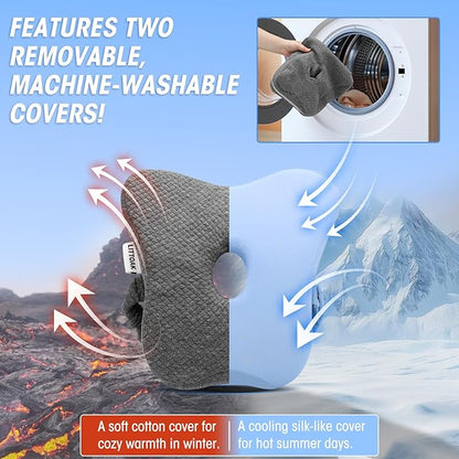 Knee Pillow for Side Sleepers & Sciatica Pain Relief, Memory Foam Leg Pillow for Side Sleeping with Detachable and Adjustable Strap, Two Covers, Blue& Grey, Gifts for Men and Women, One Pillow Only