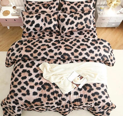 SDY 7PCS Leopard Bedding Set Queen,Animal Print Bedding for Kids, Toddler, Girls, Boys with Cheetah Comforter Set and Cheetah Sheets（no Velvet, just Velvet Look）