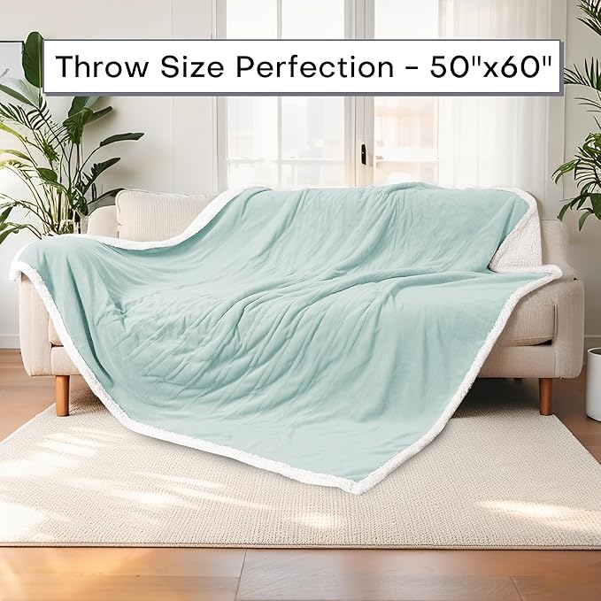 Electric Heated Blanket Throw Size 50"x60" - Dual-Sided with Microplush & Sherpa Fabric, 4 Heat Settings & 3 Hours Auto Off, Machine Washable - Spring Green