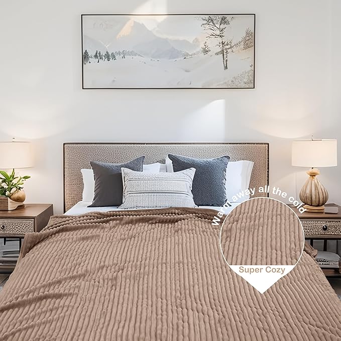 Electric Heated Blanket Queen Size 84"x 90", Dual Control, Soft Comfortable Warming Striped with 10 Heating Levels & 1-12 Hours Auto Off, Machine Washable, Camel
