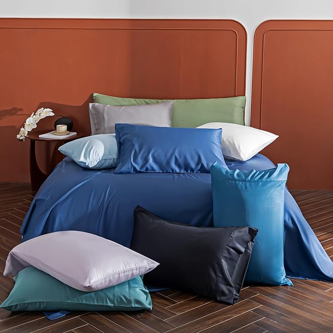 Pillow Cases Queen Size 2 Pack, Bamboo Rayon Cooling Pillowcases with Envelope Closure, Cool Breathable Pillow Case for Hot Sleepers & Night Sweats, 20x30 inch, Deep Blue