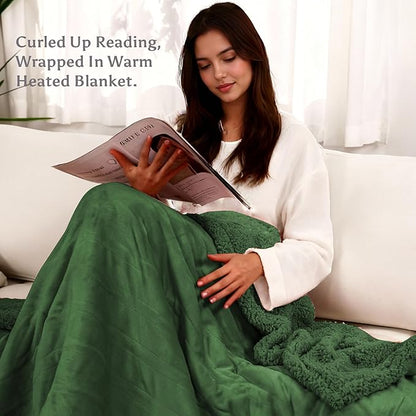 Heated Blanket Full Size Electric Blanket 72" x 84" with 5 Levels Heating & 10Hs Auto Off, Silky Microplush Flannel & Warm Sherpa Fabric, Machine Washable, Great Christmas Birthday Gifts, Green