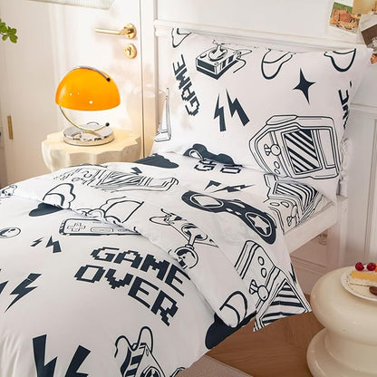 SDIII 4 Piece Gamer Toddler Bedding Set, Soft Microfiber Gaming Toddler Bedding Sets for Boys with Comforter, Fitted Sheet, Flat Sheet and Pillowcase