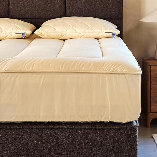 Woolroom Deluxe Wool Mattress Pad Twin - 100% Natural Hypoallergenic British Wool Mattress Topper Organic Cotton Cover - Handcrafted Extra Comfort Firm or Old Mattress - Superior Moisture Management