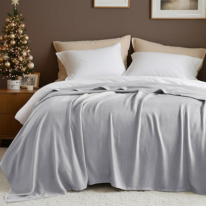 Twin Size Blanket, 70% Rayon (Derived from Bamboo) and 30% Cotton, Lightweight Jacquard Weave, Breathable and Soft Summer Blanket for Bed or Couch, 66” x 90”, Grey