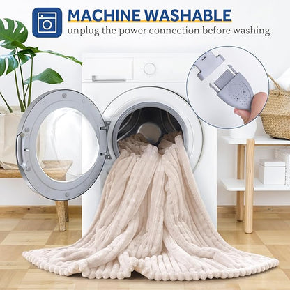 Sealy Electric Blanket Full Size, Soft Ribbed Flannel to Sherpa Reversible Heated Blanket with 10 Heat Settings & 1-12 Hours Auto-Off Overheat Protection, Machine Washable, 72"x84" Beige