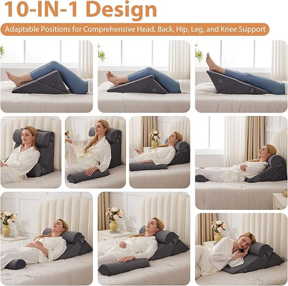 Orthopedic Bed Wedge Pillow Set 4Pcs, Adjustable Memory Foam Wedges Pillow, Pillow Wedge for Post Surgery, Back Pain Relief, Triangle Pillow for Acid Reflux, Snoring, GERD, Plush Grey