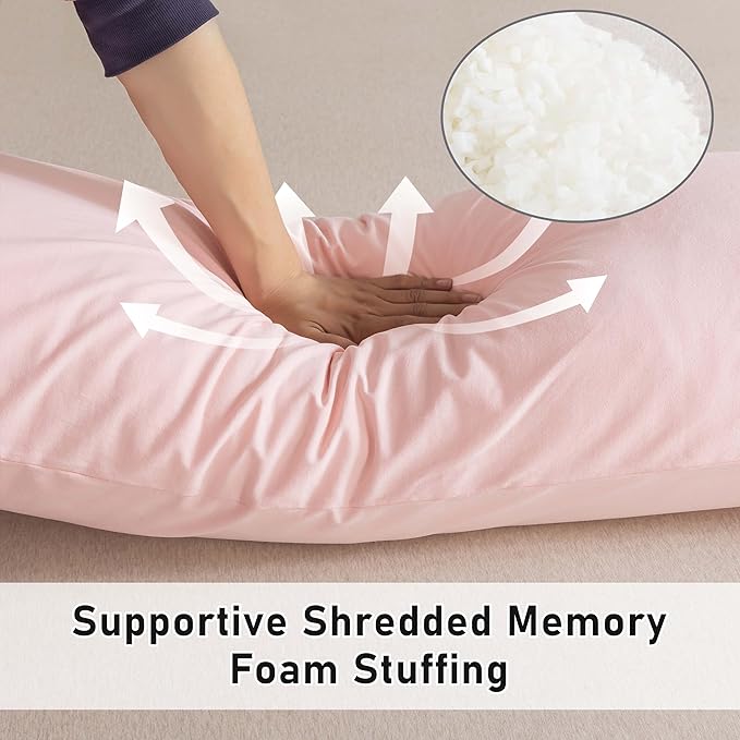 WhatsBedding Memory Foam Body Pillow with 100% Cotton Jersey Knitted Cover, Luxury Soft Large Long Pillow for Adults, Full Body Pillow with Removable Zippered Pillow Cover - Pink