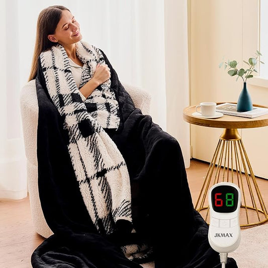 Heated Electric Blanket King Size - 100"x90" Flannel Heating Blanket with 10 Heating Levels & 5 Time Settings Over-Heat Protection, Winter Warmer for Adults with ETL Certification（Black）