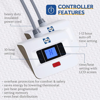 Sealy Heated Mattress Pad King Size, Zone Heating Electric Bed Warmer with Deep Pocket, 10 Heat Setting Dual Controller & 1-12 Hours Auto Shut Off, Knitted Breathable Heated Mattress Cover, White