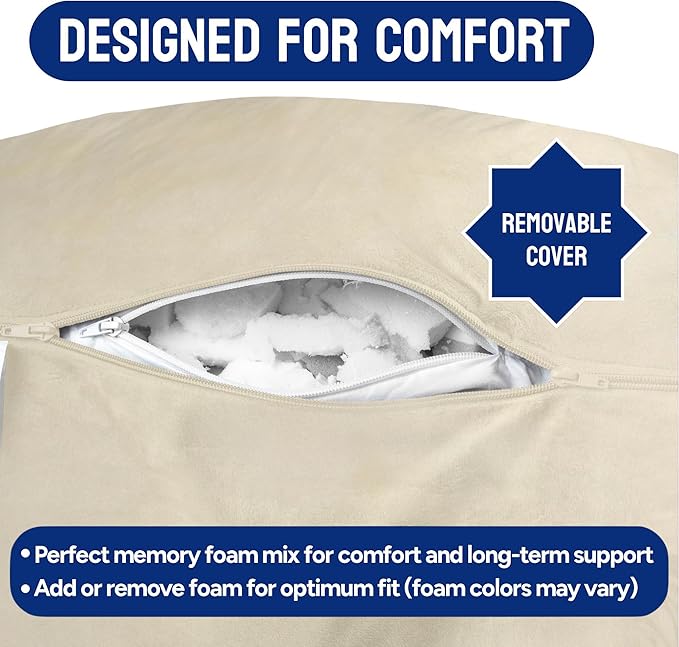 ComfortSpa Reading Pillow for Kids Teens Adult, Back Rest Pillow with Arms, Pockets, Washable Cover; Use as a Back Pillow for Bed Sitting Up for Bedrest or Relief from GERD Heartburn (Standard Cream)