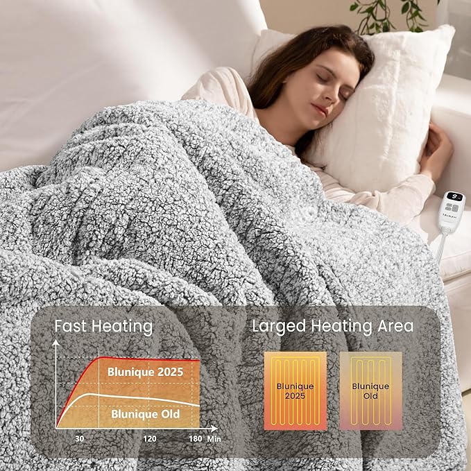 Heated Blanket Electric Blanket Twin - Fast Heating Blanket Throw Double Sided Sherpa Ultra Soft Cozy with 10 Heating Levels & 2-10 Hours Auto Off, Mashine Washable, 62 x 84 Inches, Grey