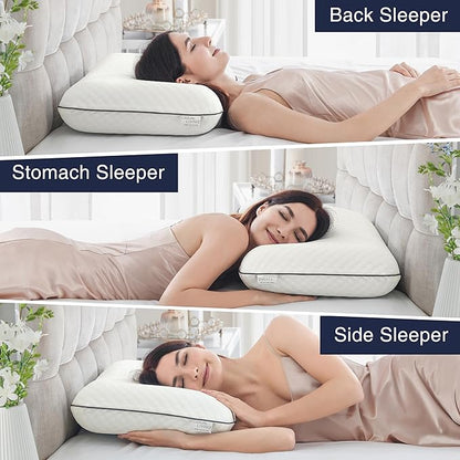 Casual Living Memory Foam Pillow Queen Size Bed 1-Pack with Hypoallergenic Removable Washable Cover for Back Stomach and Side Sleepers for Dorm Essentials, 16-inch x 29-inch, White