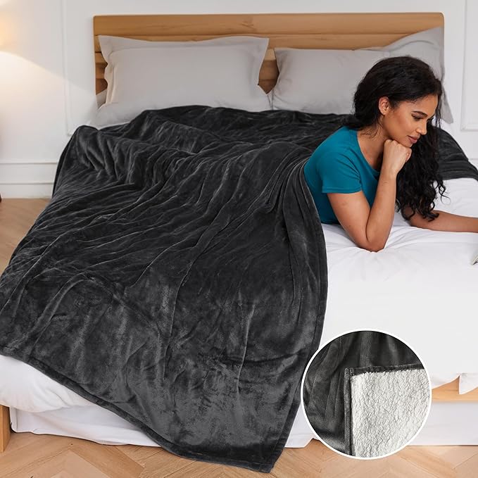 Heated Electric Blanket Queen Size 84''x90'', Dual Controller Soft Flannel with 10 Heat Settings 1-12 Hour Auto Off Large Blanket for Bed - Dark Grey
