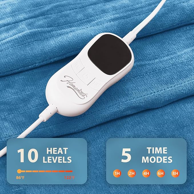 Homemate Electric Heated Blanket Full Size - 72"x84" Heating Blanket Full Size 1/2/4/6/8 Hours Auto-Off 10 Heat Level Over-Heat Protection Flannel Sherpa ETL Certification