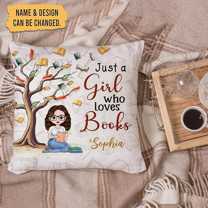 Hyturtle Personalized Book Pillow (Insert Included) Gifts for Girls Book Lovers, Reading Club Librarian on Birthday, Just A Girl Who Loves Books Custom Name Couch Cushion Decor Throw Pillow