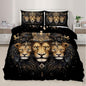 Lion Duvet Cover California King, Crown Lion Father and Son Bedding Set Bedroom Decor Luxury Abstract Animals Comforter Cover with Zipper Ties & 2 Pillowcases