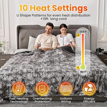 WOOMER Heated Blanket Full Size Electric Blanket 77"x 84", Soft Faux Fur Fast Heating Blanket, 10 Heating Levels & 0.5-12H Auto Off, Over-Heat Protection, ETL Certification