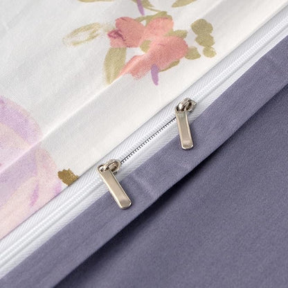 Floral King Duvet Covers 100% Soft Cotton 3 Pieces Flower Bedding Set for Girls Women Chic Garden Style Luxury Purple Floral Pattern Printed King Floral Duvet Cover with Zipper Closure