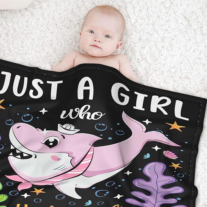 Custom Just A Girl Who Loves Sharks Blankets Gifts for Kids Adult On Bed Sofa,Personalized Premium Flannel Blankets for Birthday Christmas Thanksgiving All Season Use 30''x 40'' -XS