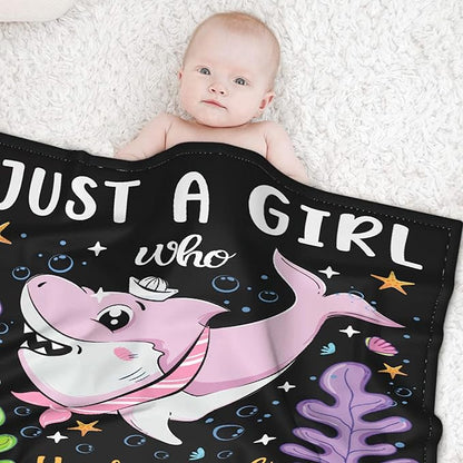 Custom Just A Girl Who Loves Sharks Blankets Gifts for Kids Adult On Bed Sofa,Personalized Premium Flannel Blankets for Birthday Christmas Thanksgiving All Season Use 30''x 40'' -XS