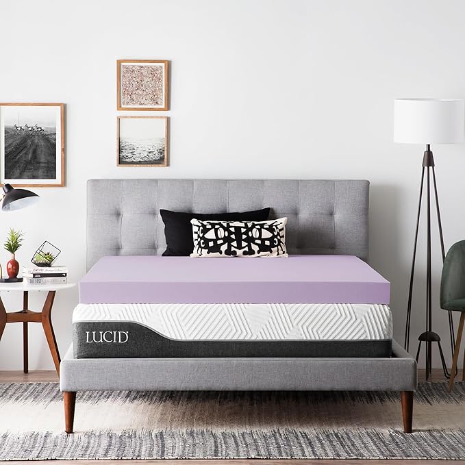 Lucid 4 Inch Lavender Memory Foam Mattress Topper, Full Size – Essential Oil Infusion – Ultra Plush Feel, Pressure-Relieving Bed Topper – Ventilated and Breathable – CertiPur Certified
