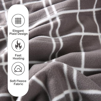 Electric Heated Blanket Queen Size 84"x90", 4 Heating Levels & 10H Auto Shut Off, Dual-Control, Soft Fleece, Machine Washable, Light Gray Plaid