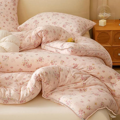 2PCS Toddler Bedding Set, Ultra Soft Marshmallow Fluffy Comforter Bed Sets for Kids Girls Infant, Cute Microfiber Lightweight Machine Washable All Seasons Bedroom (Pink Petals)