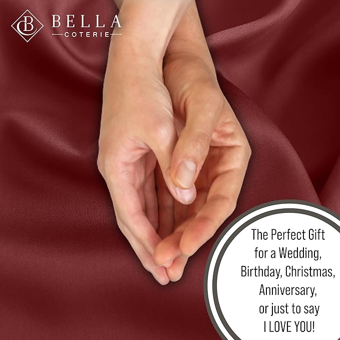 Bella Coterie 7 Piece Luxury Bamboo Viscose Split King Size Sheet Set | 2 Fitted Sheets for Adjustable Beds | 100% Organically Grown | Cooling for Hot Sleepers | 4 Pillowcases [Merlot]