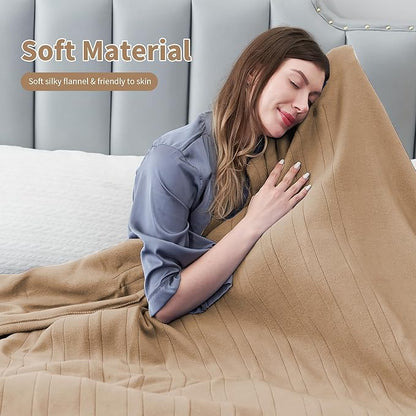 Electric Heated Blanket Full 72"x84", 4 Heating Levels & 10H Auto Shut Off, Soft Single-Side, Even Heat, Easy Care, Fleece Overheating Protection, Machine Washable, Light Brown