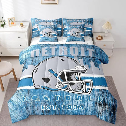 Erosebridal Classic Football Bedding Set King Football Bed in A Bag for Boys Men Women Sports Helmet Bed Set Rugby Sports Decor Comforter Sets with Sheets 7 Pieces
