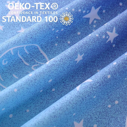 JSD Blue Stars Kids Duvet Cover Set Queen Size, 3 Piece Boys Space Theme Microfiber Comforter Cover with Pillow Shams Zipper Closure, Comforter Not Included
