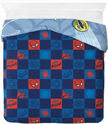Jay Franco Duvet Cover Set – 3 Piece Comforter Cover and Sham Set, Super Soft Cozy Kids Bedding (Insert Not Included) Blue - Spiderman, Queen
