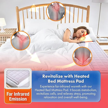 Heated Mattress Pad – Bed Warmer with 5 Heat Settings, 15-Hour Auto Shut-Off,Tencel & Microfiber, Anti-Radiation, Waterproof, Machine Washable, Single Controller, UL Listed, Twin, Single