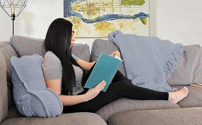 Super Soft Assembly Needed DIY Backrest Reading Bed Rest Pillow with Arms and Pockets 18" H for Sitting in Bed Couch Sofa, Removable Cover and Filling Seprated Set, 20" x 18" x 17", Lilac Grey